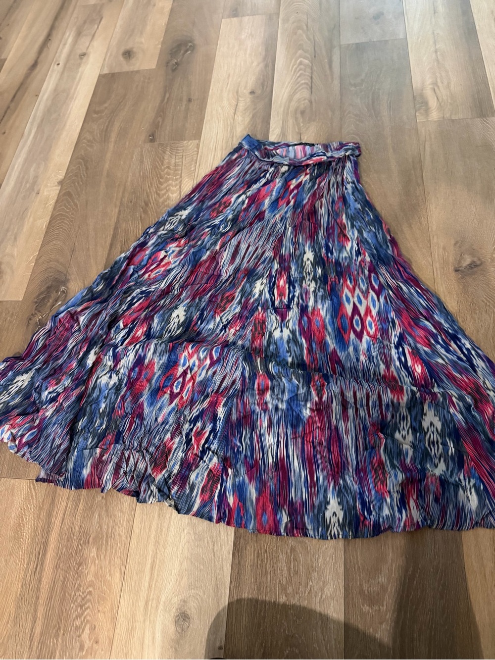 Zara Multicolor Pleated Maxi Skirt - Blue, Pink & White